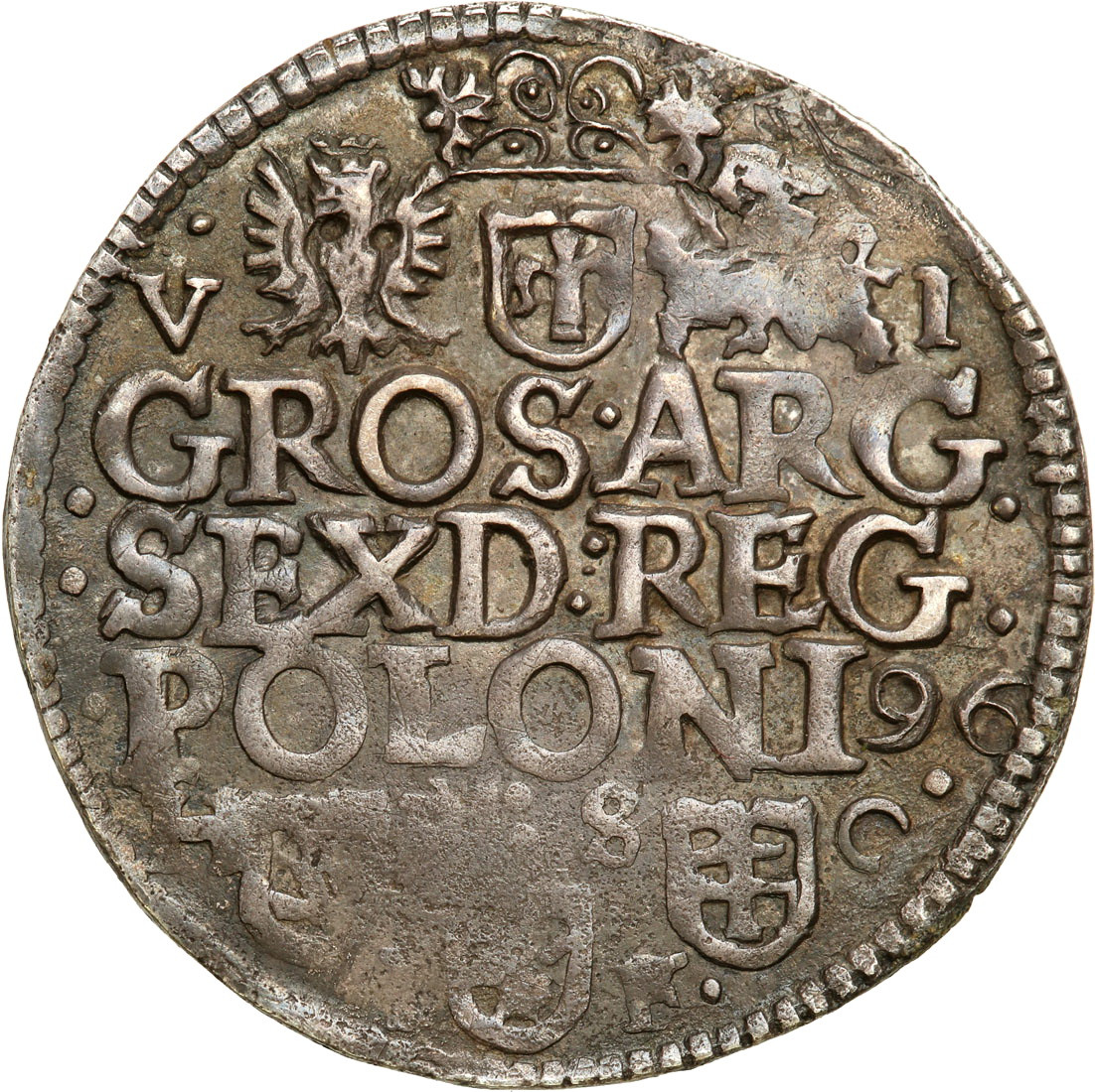 Zygmunt III Waza. Szóstak (6 groszy) 1596, Bydgoszcz, wariant z REG - PIERWSZE NOTOWANIE - R7
